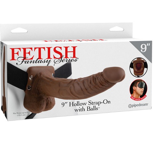 FETISH FANTASY SERIES 9 HOLLOW STRAP-ON WITH BALLS 22.9CM BROWN - ΖΩΝΕΣ STRAP ON