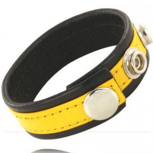 LEATHER BODY COCK AND BALL STRAP WITH SNAPS - BLACK AND YELLOW - ΑΞΕΣΟΥΑΡ ΠΕΟΥΣ