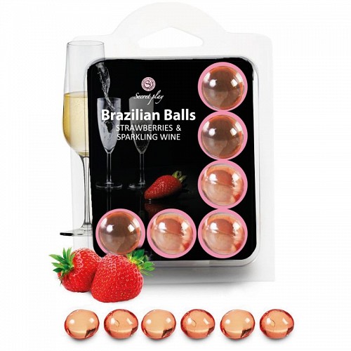 SECRETPLAY SET 6 BRAZILIANS BALLS STRAWBERRIES WITH CAVA - Water-based λιπαντικά νερού