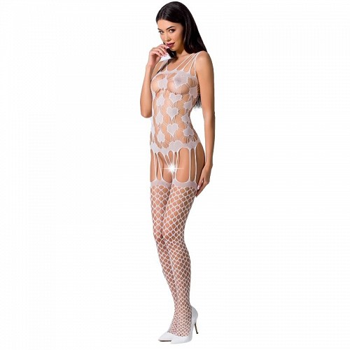 PASSION WOMAN BS067 BODYSTOCKING - WHITE ONE SIZE - CATSUITS