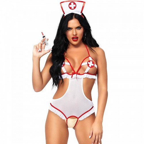LEG AVENUE NURSE OPEN CROTHLESS TEDDY ONE SIZE - SEXY ΕΣΩΡΟΥΧΑ ΣΕΤ 2-PIECE