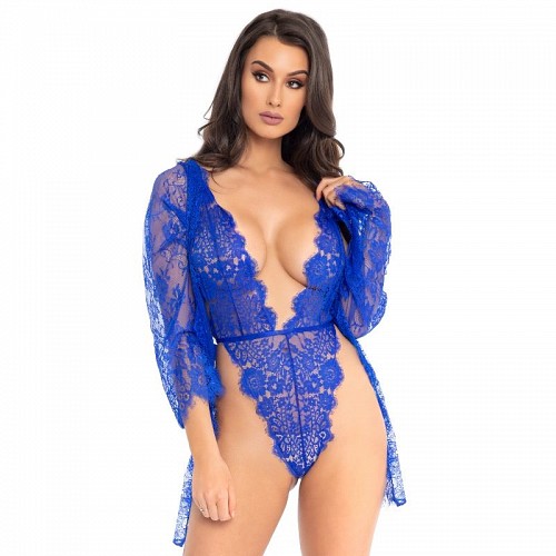 LEG AVENUE TEDDY AND ROBE BLUE L - SEXY ΕΣΩΡΟΥΧΑ SET 3 OR MORE PIECES