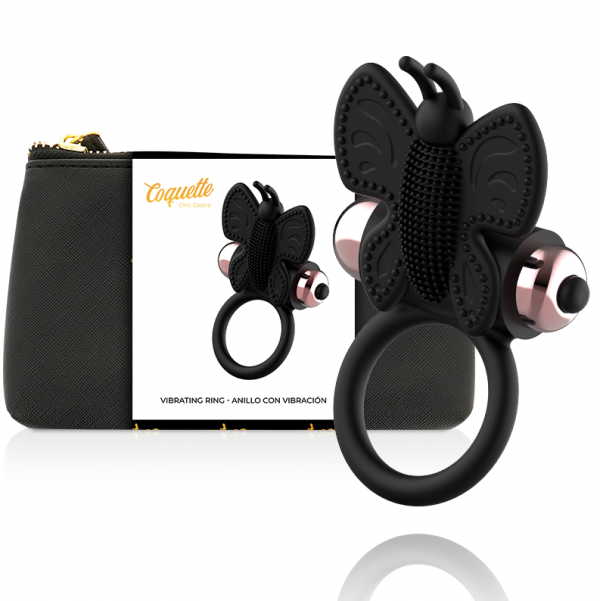 COQUETTE COCK RING BUTTERFLY  WITH VIBRATOR BLACK/ GOLD