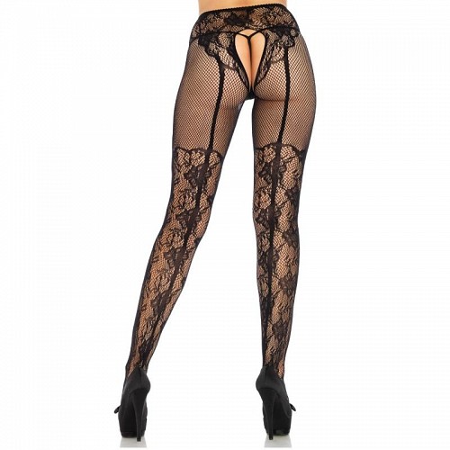 LEG AVENUE STOCKING FLOWERS DESIGN BACK CROTHLESS ONE SIZE - ΚΑΛΣΟΝ