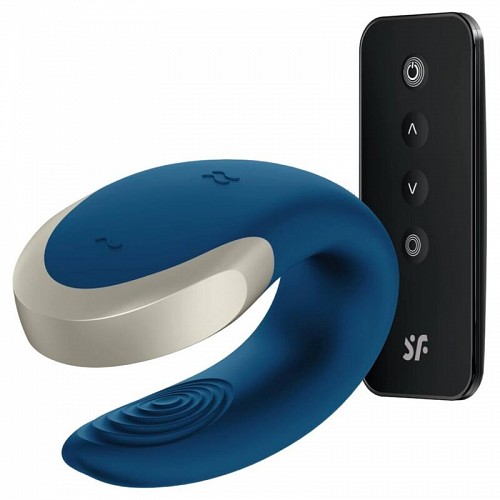 SATISFYER DOUBLE LOVE LUXURY PARTNER VIBRATOR - BLUE - ΤΗΛΕΧΕΙΡΙΖΟΜΕΝΑ SEX TOYS