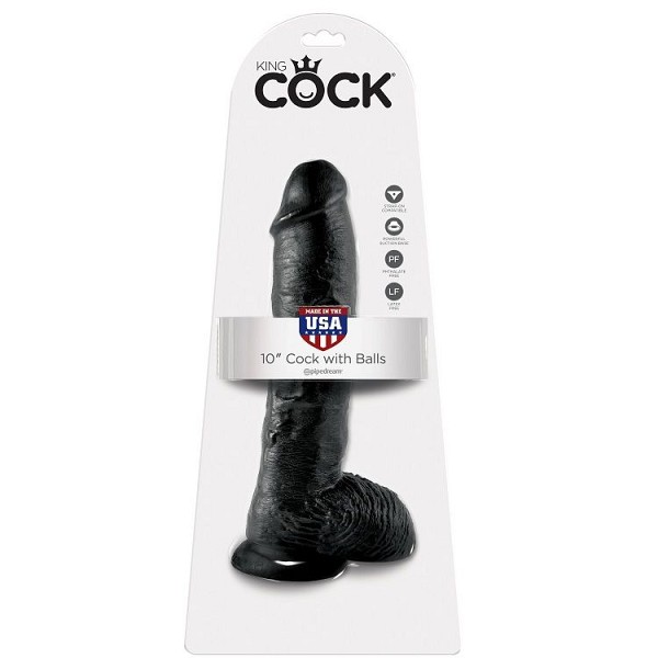 KING COCK 10 COCK BLACK WITH BALLS 25.4 CM