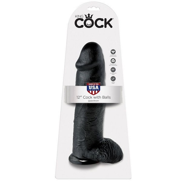 KING COCK 12 COCK BLACK WITH BALLS 30.48  CM