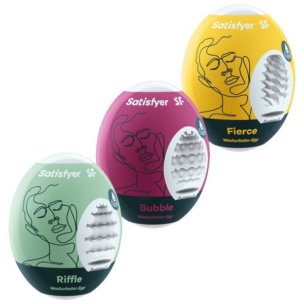 SATISFYER 3 MASTURBATOR EGGS - RIFFLE, BUBBLE & FIERCE