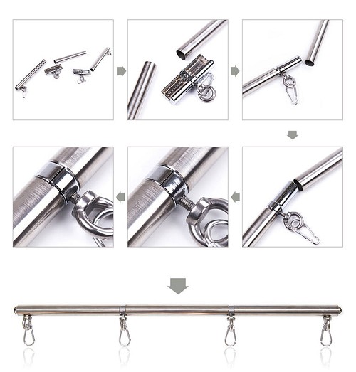 OHMAMA FETISH DETACHABLE SPREADER METAL BAR 4 HOOKS - FETISH/ BONTAGE