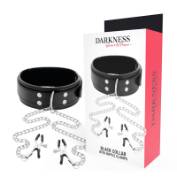DARKNESS  COLLAR WITH NIPPLE CLAMPS BLACK / κολάρο Darkness