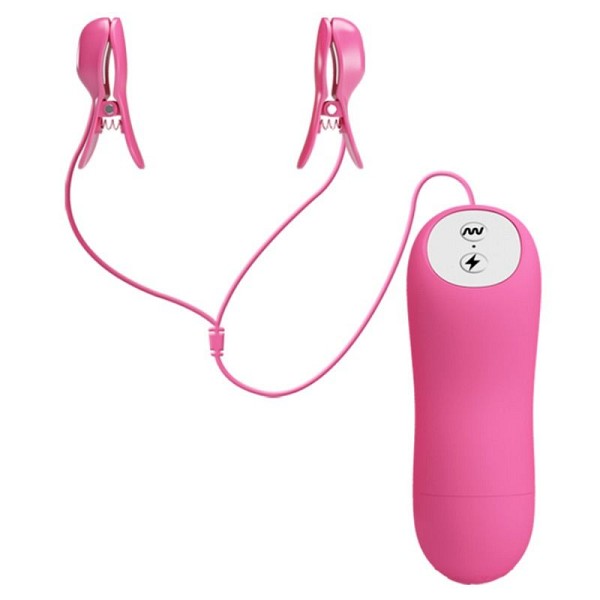 ROMANTIC WAVE VIBRATING AND ELETRIC SHOCK NIPPLE CLAMPS FUCHSIA
