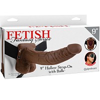 FETISH FANTASY SERIES 9 HOLLOW STRAP-ON WITH BALLS 22.9CM BROWN