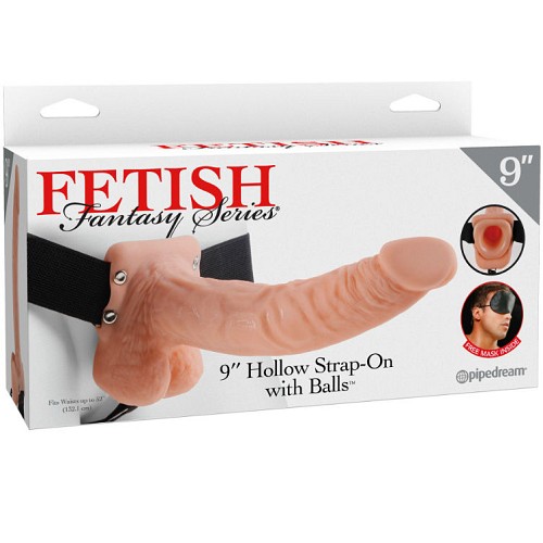 FETISH FANTASY SERIES 9 HOLLOW STRAP-ON WITH BALLS 22.9CM  FLESH - ΖΩΝΕΣ STRAP ON